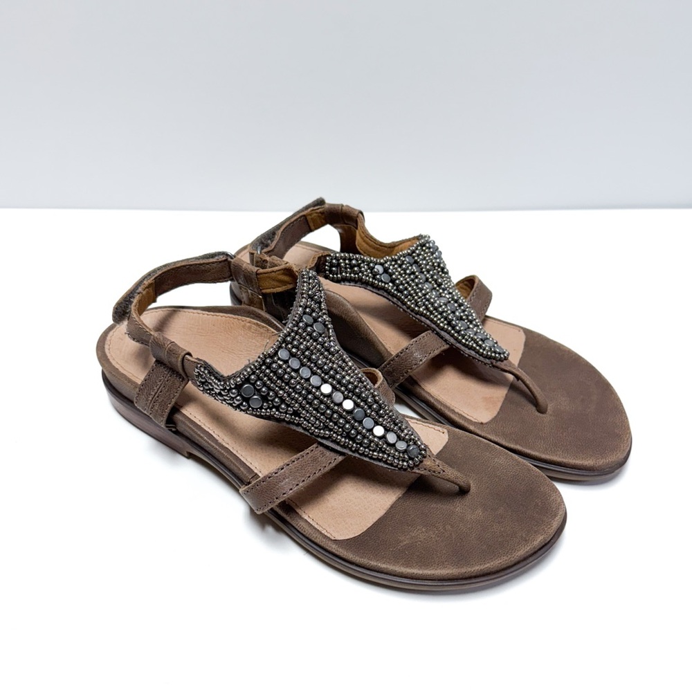 Aetrex Sheila Metallic Beaded Leather T-Strap Sandal